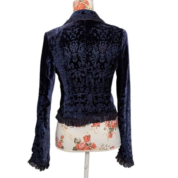 Elie Tahari Size XS Dusk Blue Burnout Silk Jacket Whimsigoth Witch Vampire Goth - Picture 6 of 15
